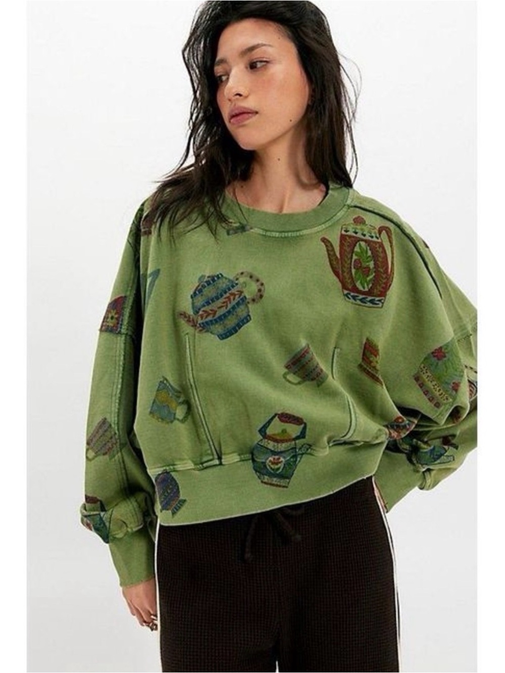 NWT Free People Gaia Sweatshirt in Tea Combo Teapots and Cup - Picture 11 of 14